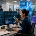 Professional monitoring enterprise AI agents and business dashboards.
